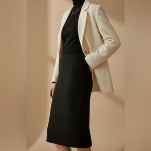 St. John Caviar Black Santana Knit Pencil Skirt Size 12 Elastic Waistband Luxury